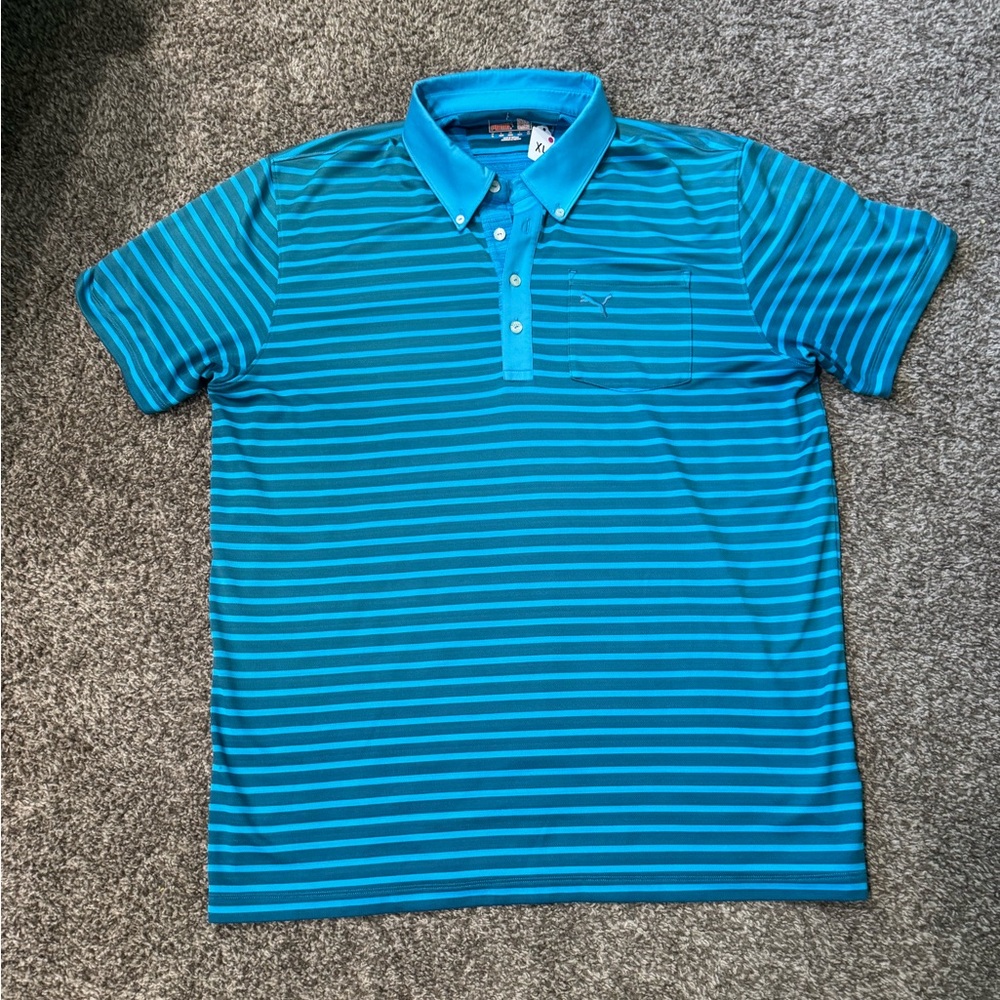 Puma Men's Aqua Striped Polo Shirt